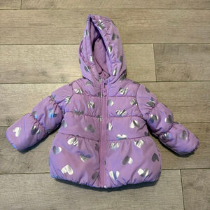 Baby Just One You Carter's Puffer Jacket 18 Months Purple Silver Hearts